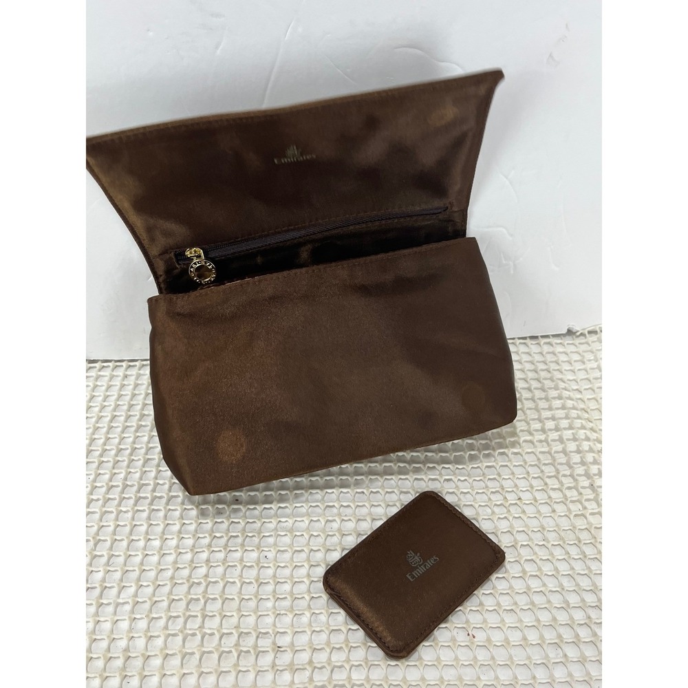 Emirates Bulgari Brown Cosmetic Travel Pouch Bag Mirror Gold Ring - Picture 6 of 10